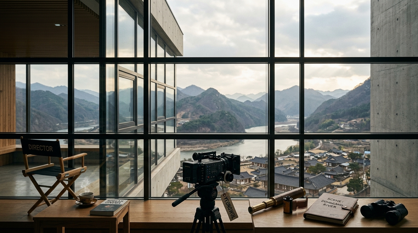 영화의 한 장면처럼 영월의 풍경을 담는 격자 구도와 소품 활용법
