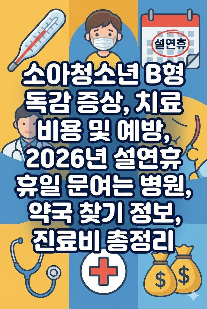 소아청소년 B형 독감 증상, 치료 비용 및 예방, 2026년 설연휴 휴일 문여는 병원, 약국 찾기 정보, 진료비 총정리