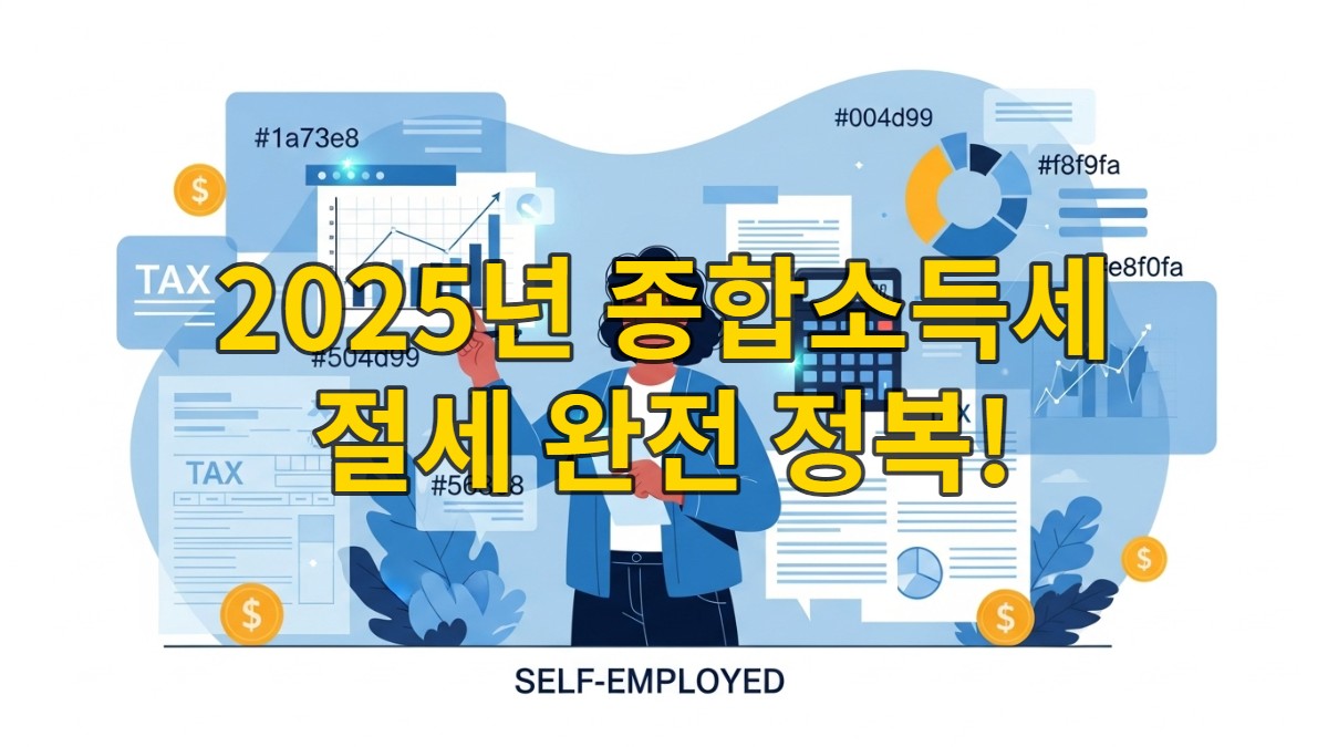 자영업자가 차트와 계산기를 보며 2025년 종합소득세 절세 전략을 효율적으로 관리하는 모습. 블루-그레이 톤의 미래지향적인 세금 관리 이미지.
