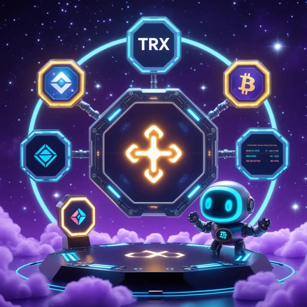 트론 네트워크를 우주 정거장으로 상징적으로 나타낸 이미지.