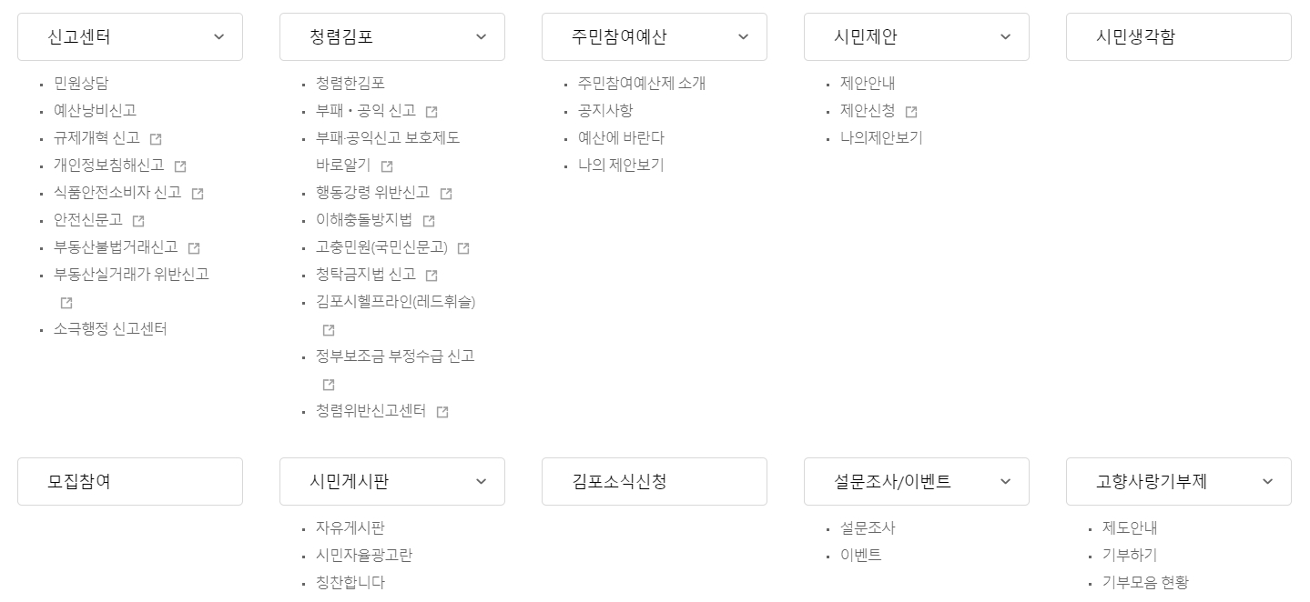 입찰 공고와 시에서 제공하는 각종 행정 알림이 올라오는 게시판