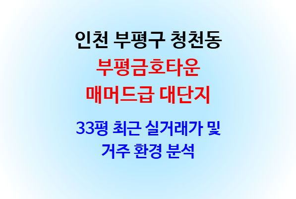 청천동 부평금호타운 33평 최근 실거래가 및 거주 환경 분석