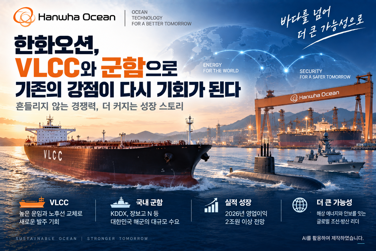 VLCC 교체 수요와 군함·잠수함 수주 기회가 확대되는 한화오션