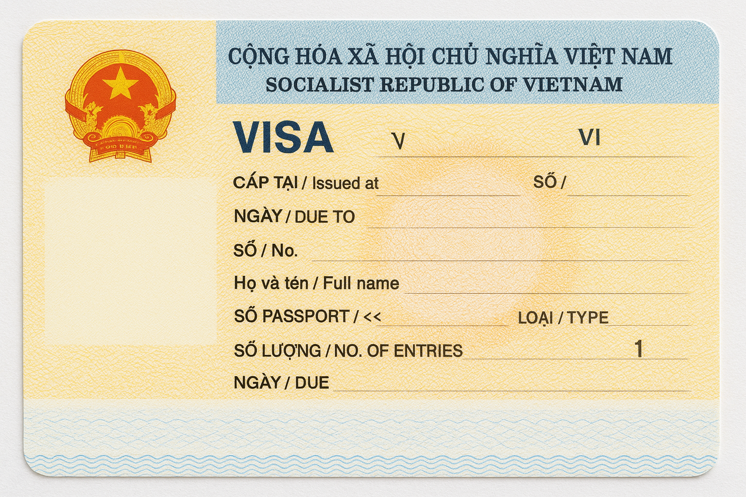 베트남 비자 양식 썸네일 &ndash; 발급처, 여권번호, 입국횟수 등 정보가 포함된 실제 비자 이미지