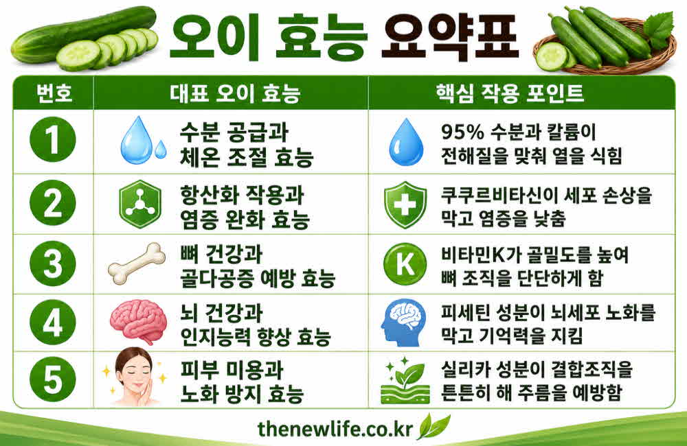 오이 효능 요약표
