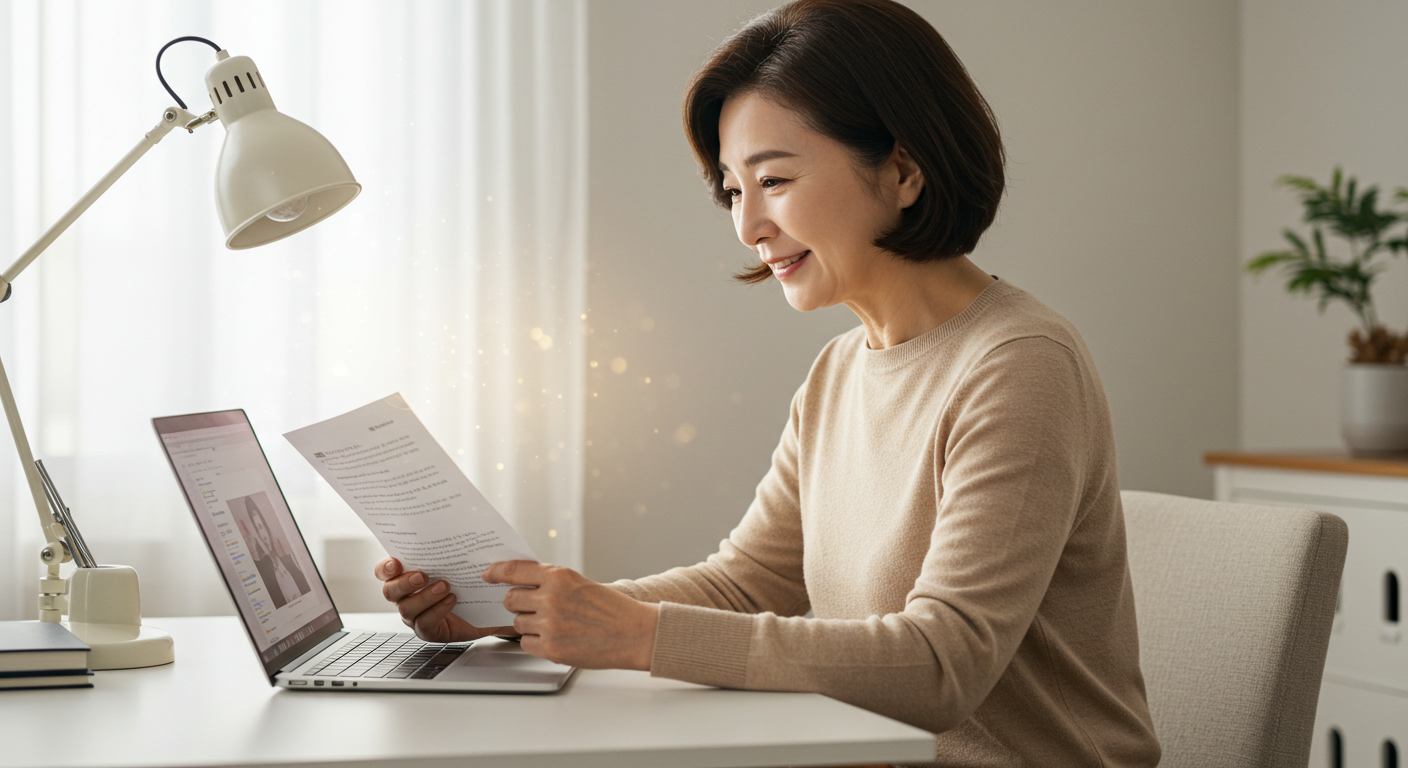 전자책을 작성 중인 여성