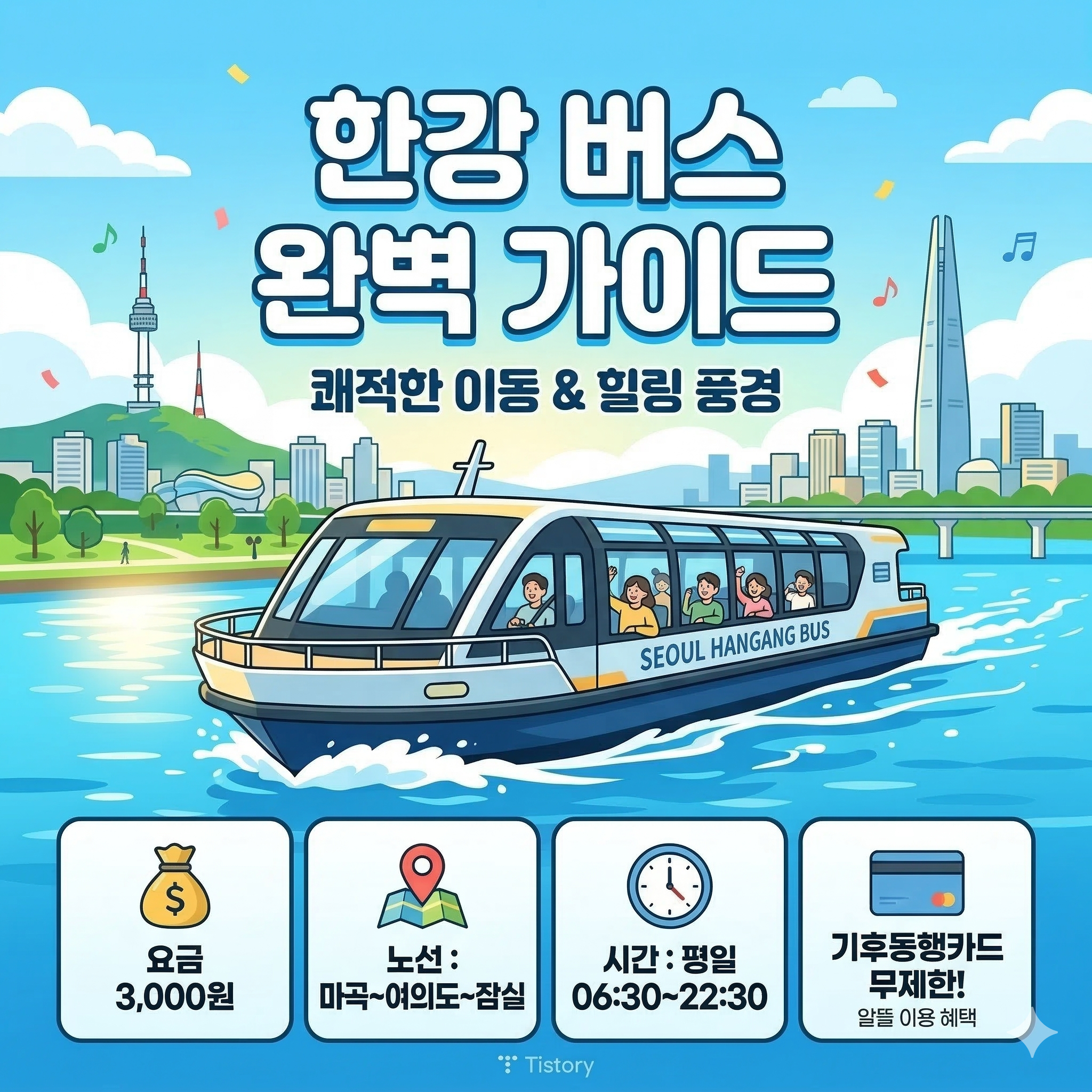 한강 버스 요금 노선 시간표 완벽 정리 (기후동행카드 혜택)