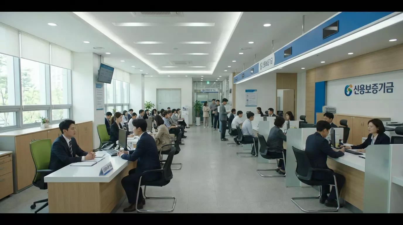 신용보증기금에서 상담을 받고 있는 장면