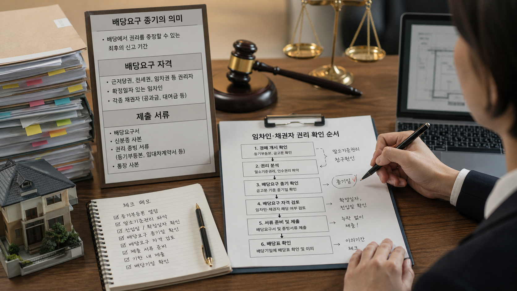배당요구 종기와 배당요구 자격를 법원 서류에서 확인하는 모습