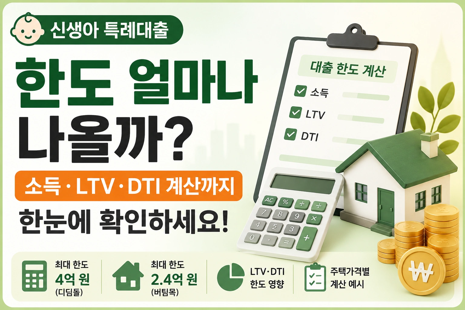 신생아 특례대출 한도 얼마나 나올까 소득, LTV DTI 계산까지 한눈에 확인하세요