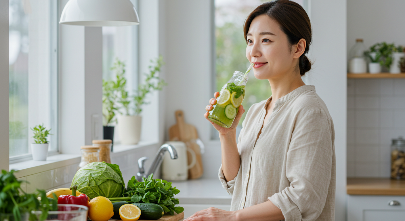 디톡스음료 마시는 여성