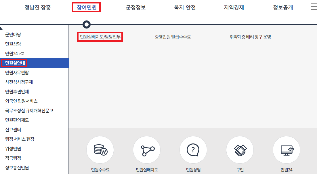 장흥군청 참여민원메뉴