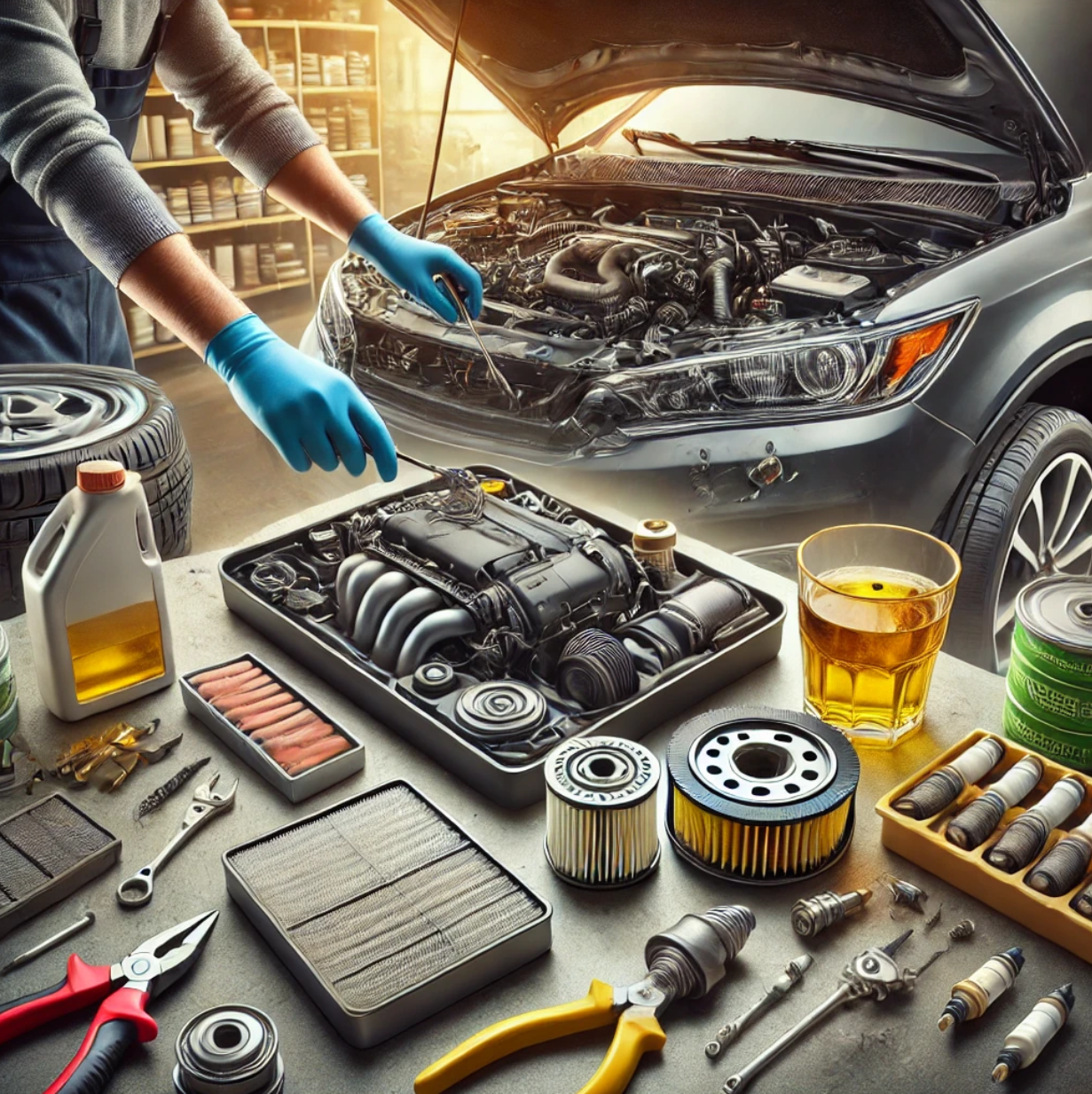 자동차 소모품을 교환 하는 모습 사진