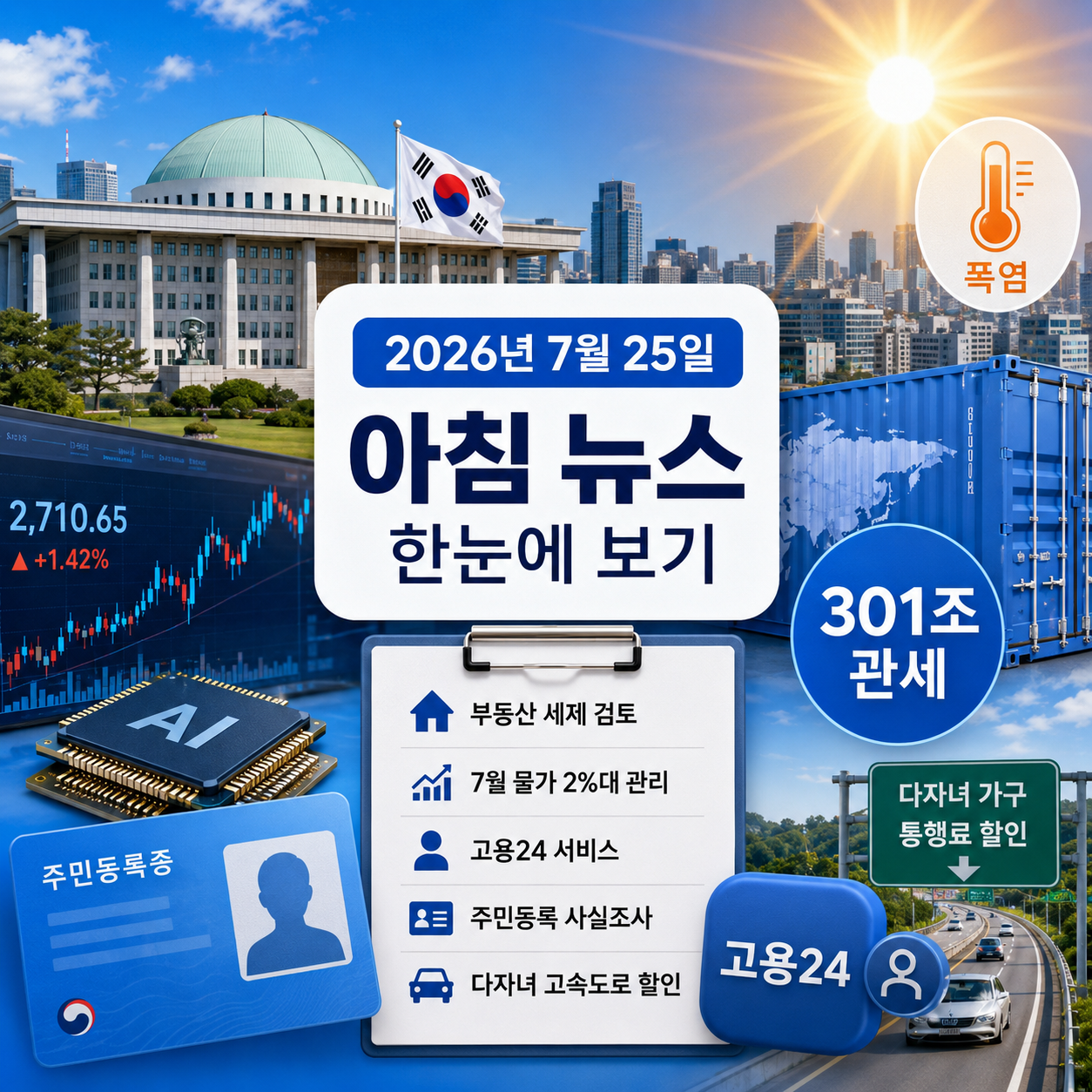 대한민국 아침 뉴스 미국 301조 관세 부동산 세제 폭염 브리핑