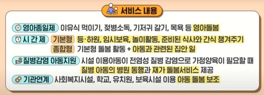 아이돌봄 서비스의 4가지 서비스 내용