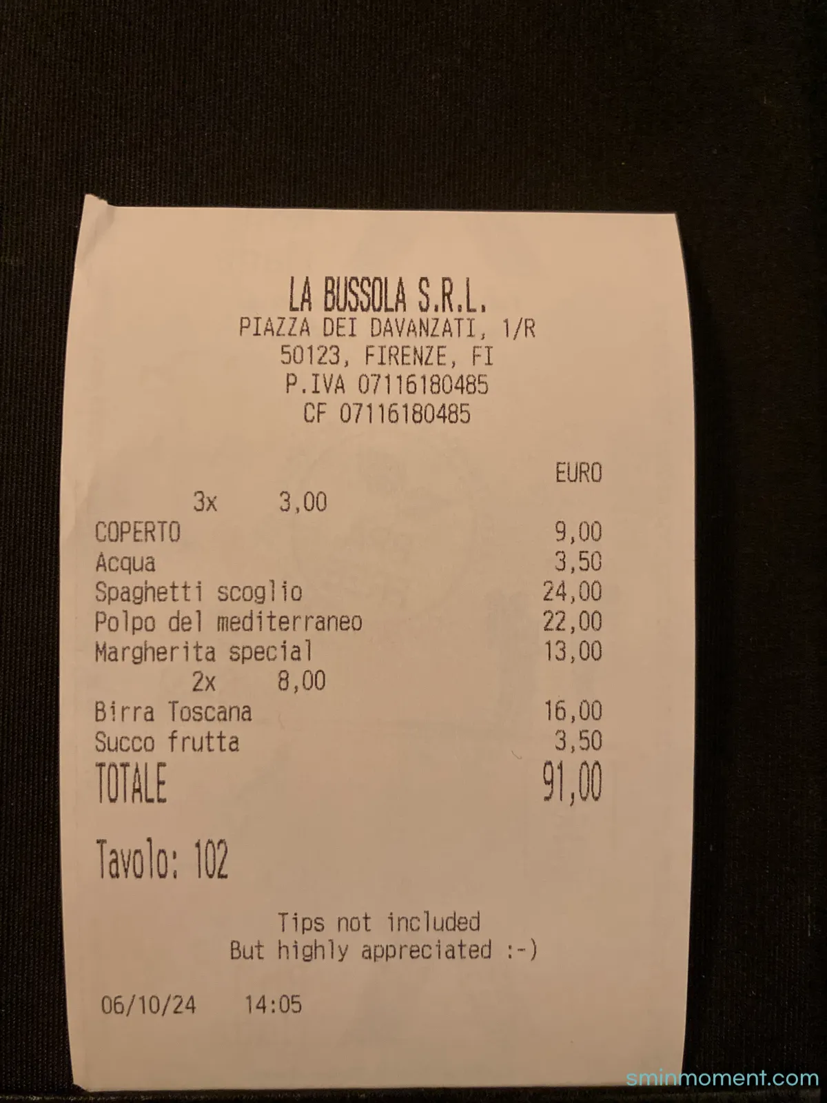 이탈리아-피렌체-맛집-라부솔라-영수증