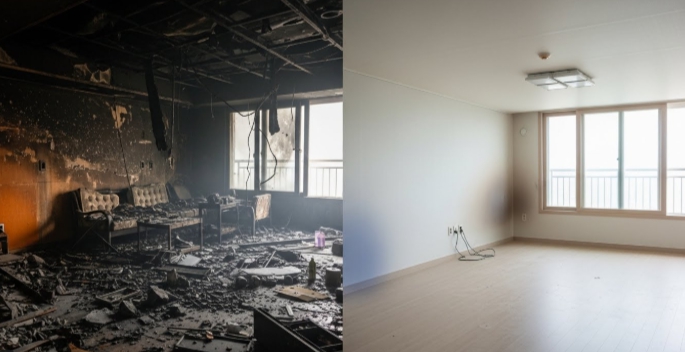 아파트 화재청소중