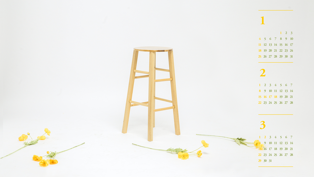 08 원목 스툴의자 B - 2026년2월 달력배경화면