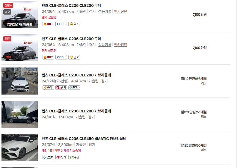 벤츠 CLE 중고차 가격 시세표 유지비