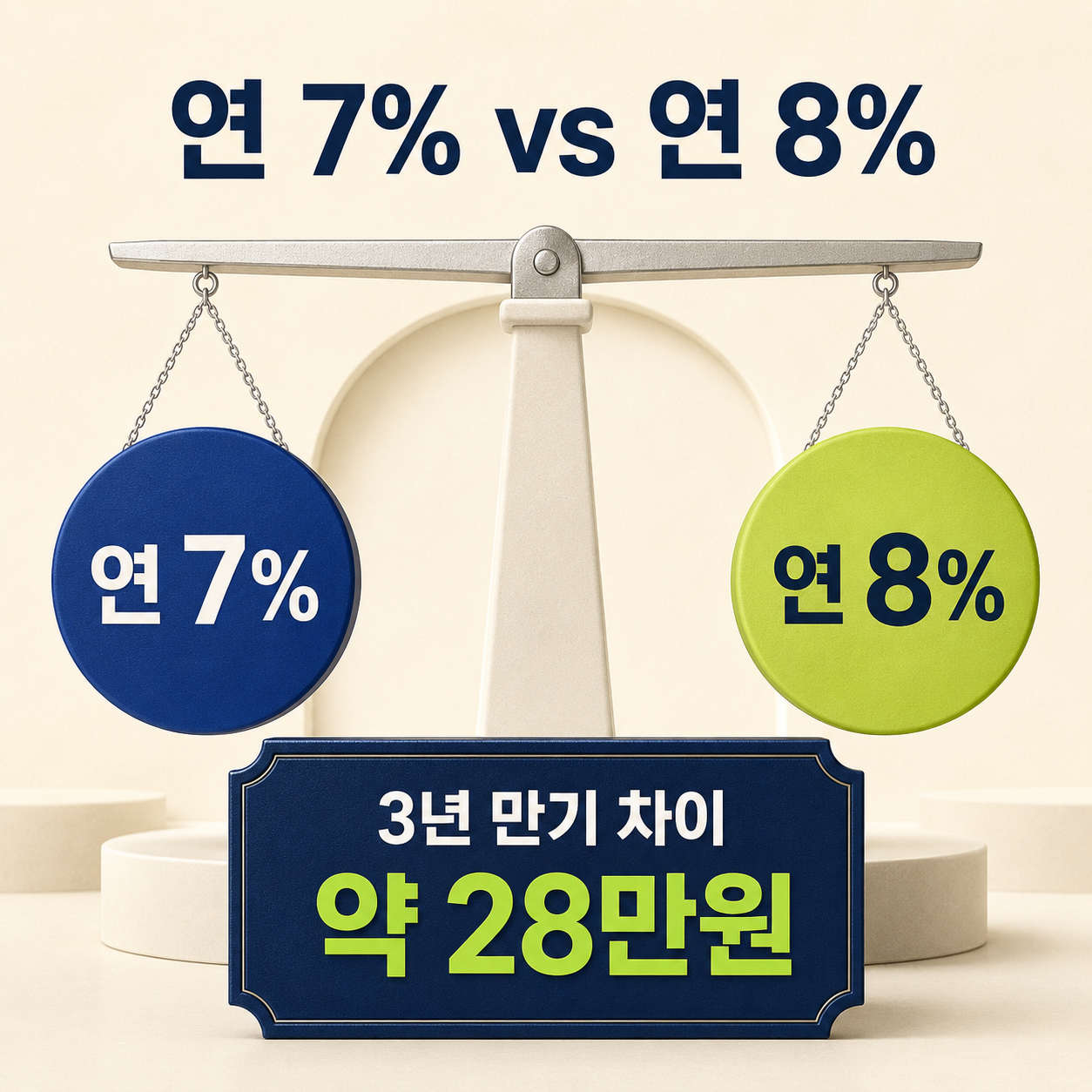 청년미래적금 연 7%와 연 8% 만기금액 28만원 차이