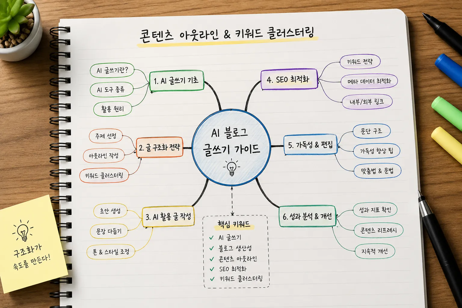 콘텐츠 아웃라인과 키워드 클러스터링 구조 시각화