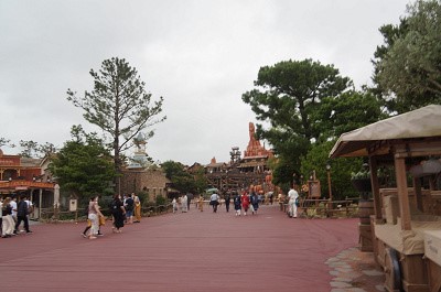 디즈니 랜드 내부 사진 사람들이 서 있다.