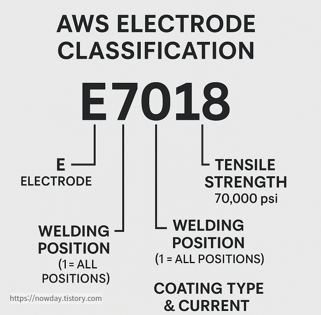 Diagram showing AWS electrode classification breakdown with E7018 example