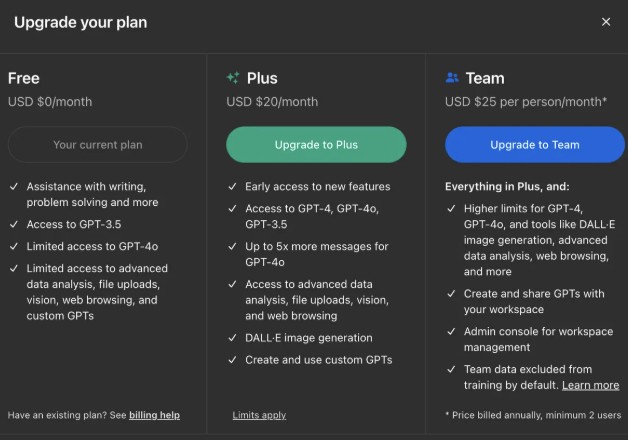 gpt 유료버전 가격표