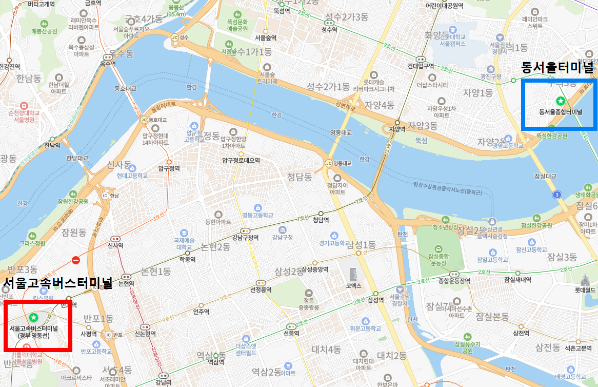 서울고속버스터미널-동서울터미널-위치-지도