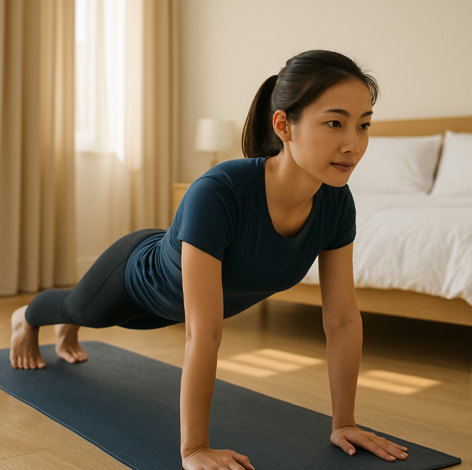 아침에 운동을 하고 있는 여자