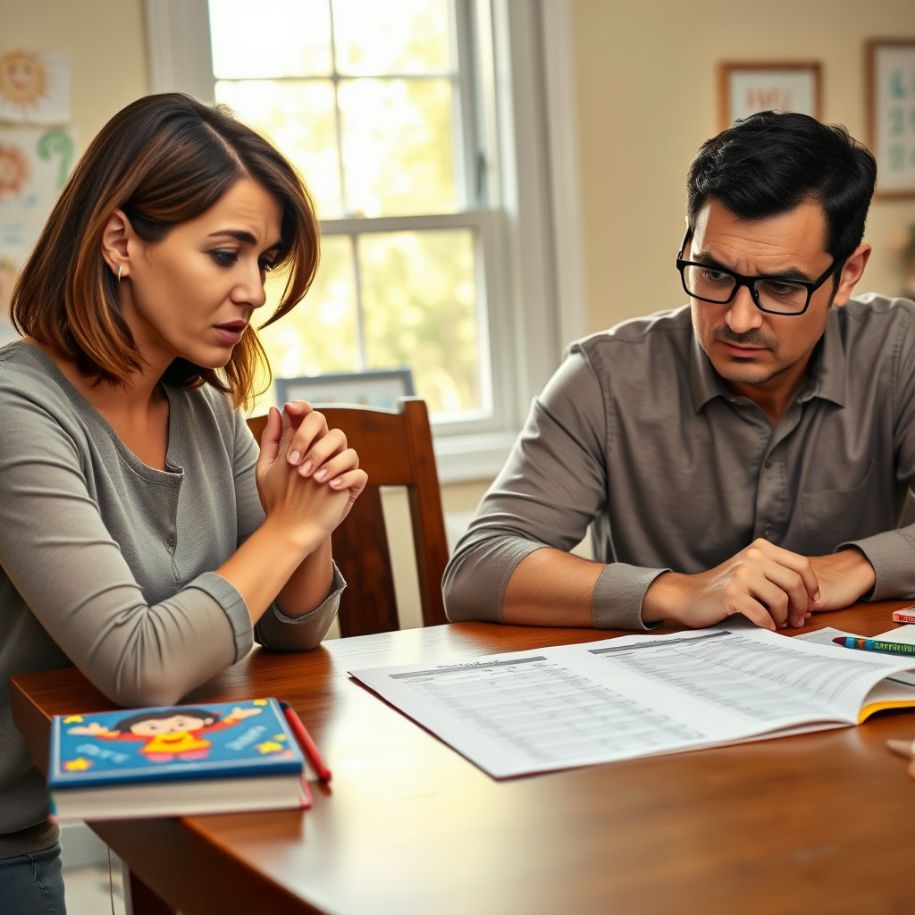 초등학생 성적 걱정을 하는 부모님