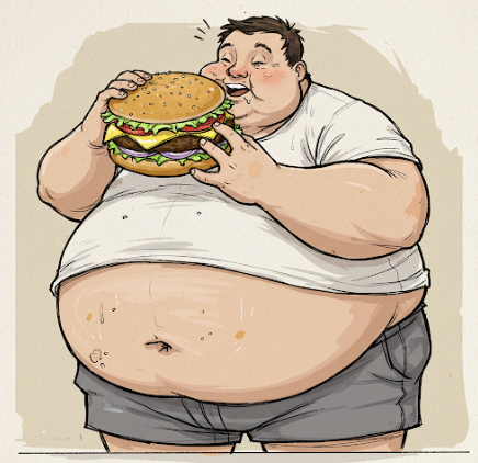 비만 환자가 햄버거를 먹고 있는 모습