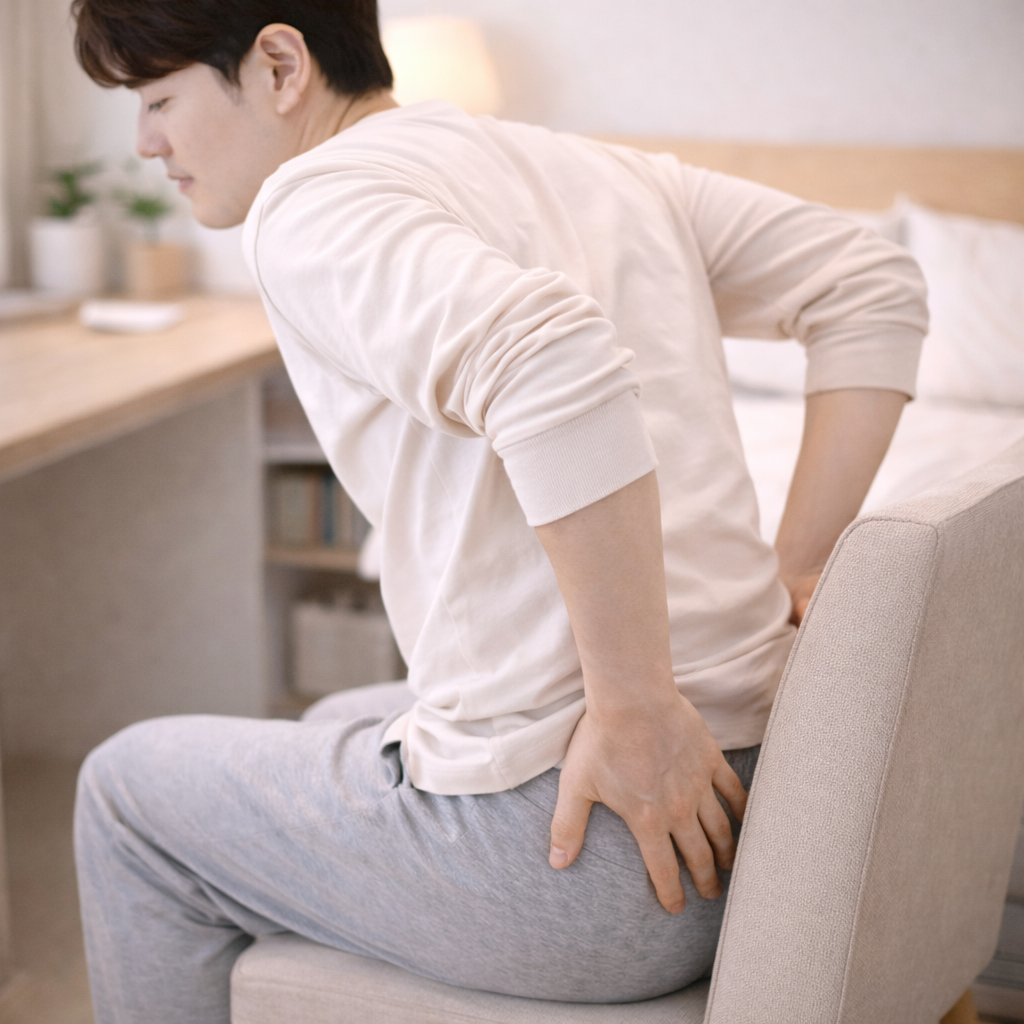 치질에서 흔한 항문 가려움과 불편감을 간접적으로 표현한 이미지