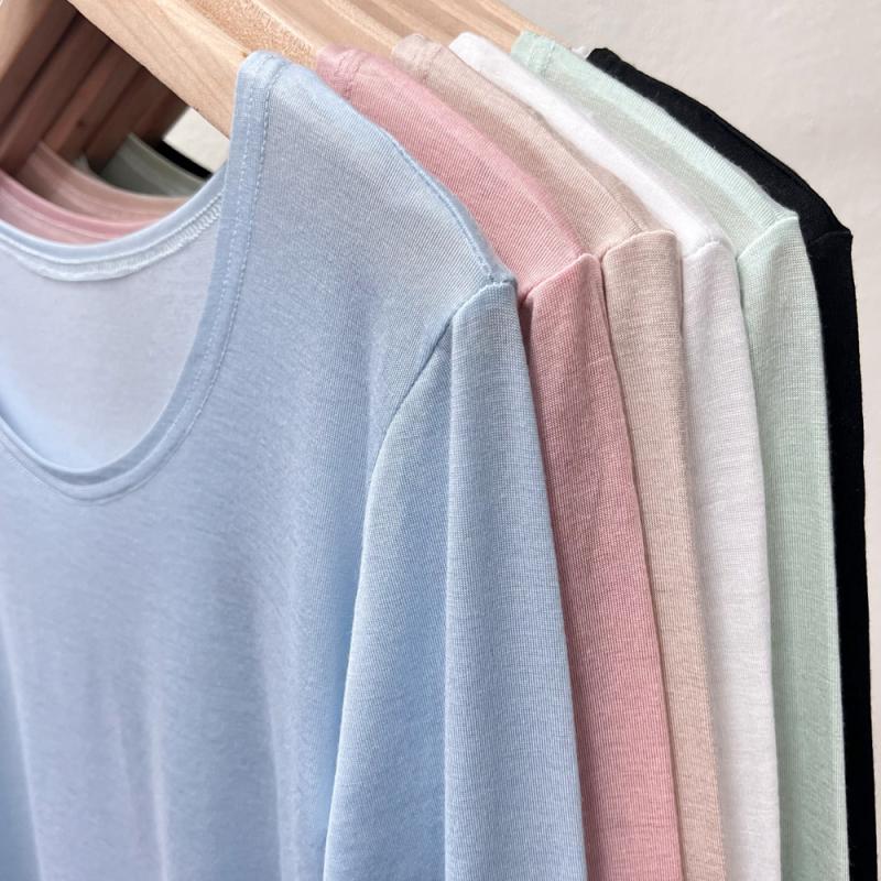 봄 여름 긴팔티 텐셀 여성 티셔츠 시스루 모달 냉장고 찰랑 핑크