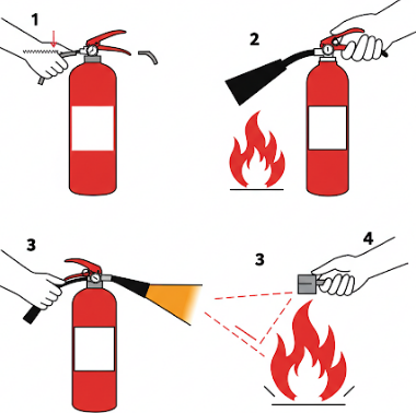 소화기 사용법를 알려주는 그림