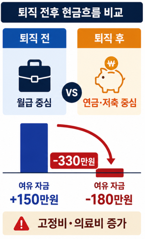 50대직장인현실 퇴직 전후 현금흐름 비교