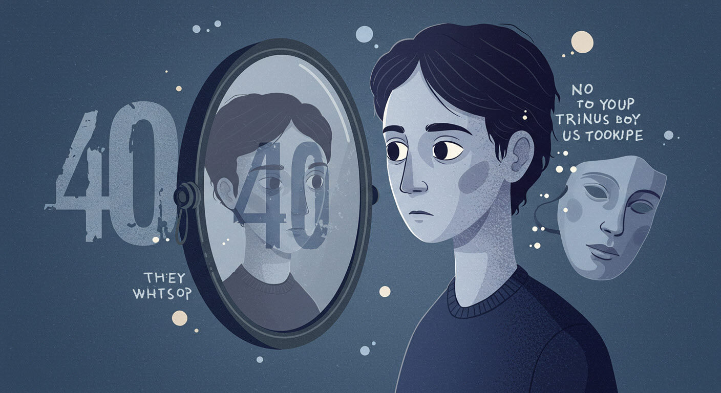 40대가 거울을 바라보고있는모습의삽하인데 40이 거울에 투영되고 있슴
