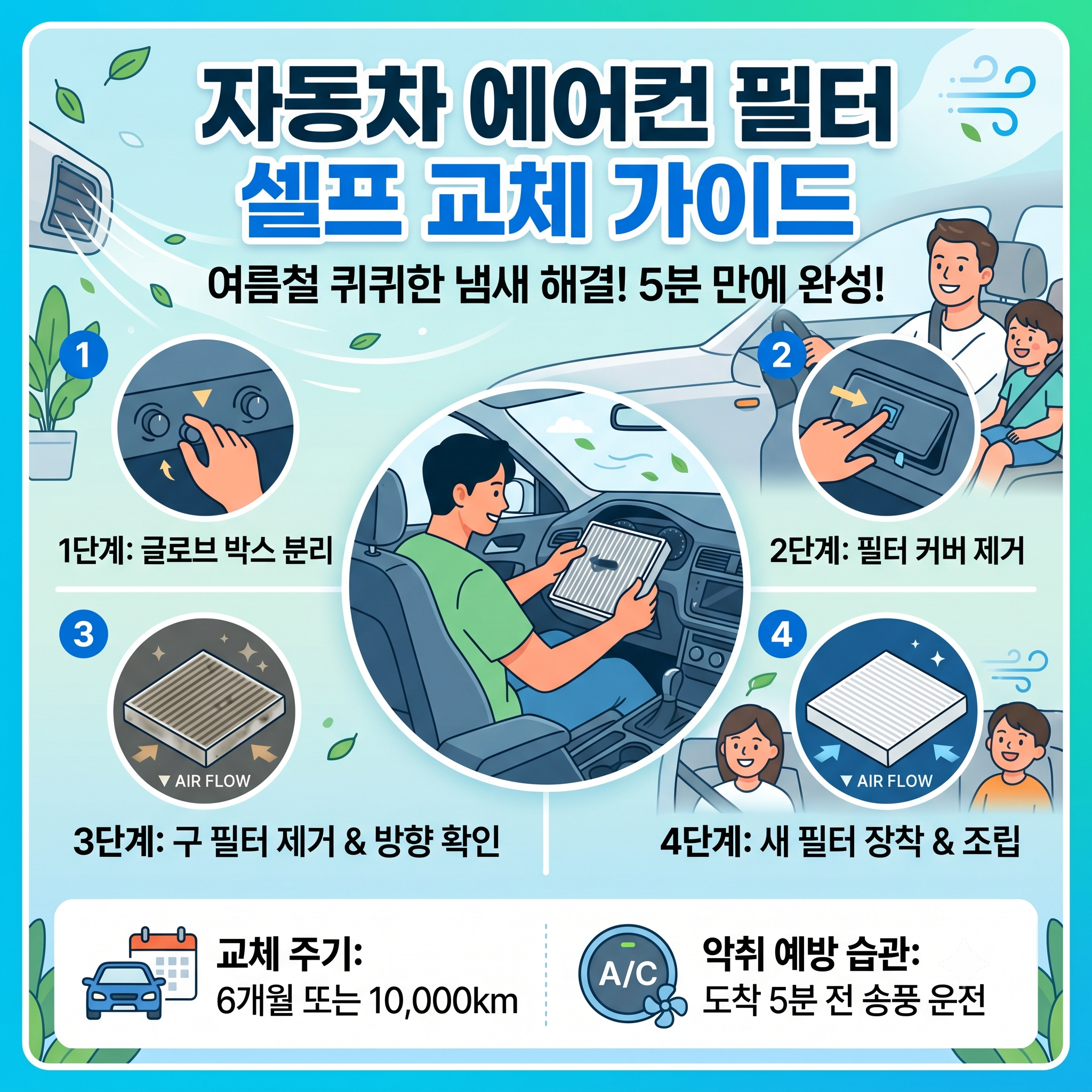 여름철 자동차 에어컨 필터 셀프 교체 방법 및 적정 주기 총정리