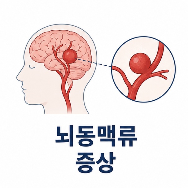 뇌혈관 일부가 부풀어 있는 모습을 이용해 뇌동맥류의 기본 개념과 증상을 소개하는 그림