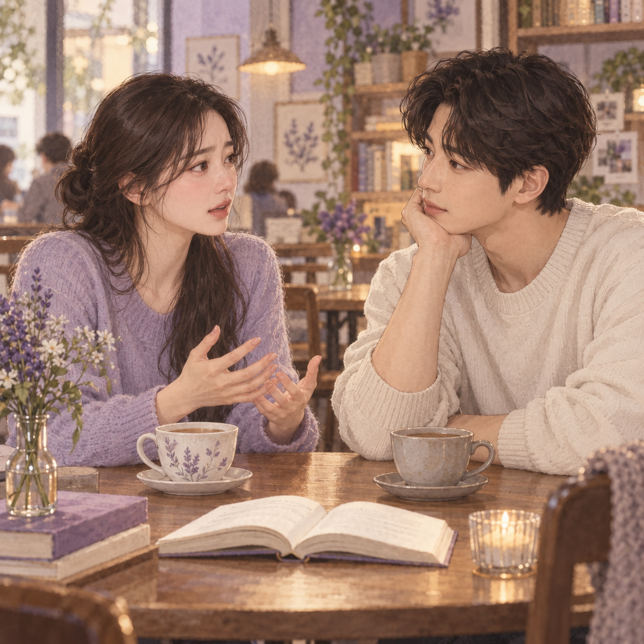 독서 모임 후 카페에서 서아의 속상한 이야기를 차분히 듣는 민준