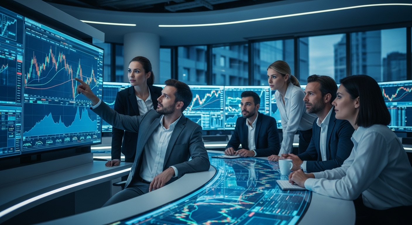 주식 급락 소식에 스마트폰과 모니터를 보며 불안해하는 다양한 연령대의 개인 투자자들, 시장의 불확실성을 나타냄.