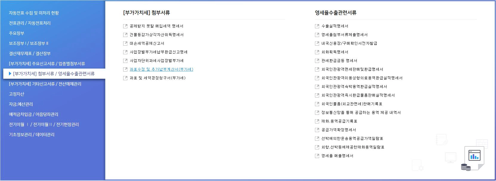 더존 위하고 부가가치세 부속서류 과표수정 및 추가납부계산서