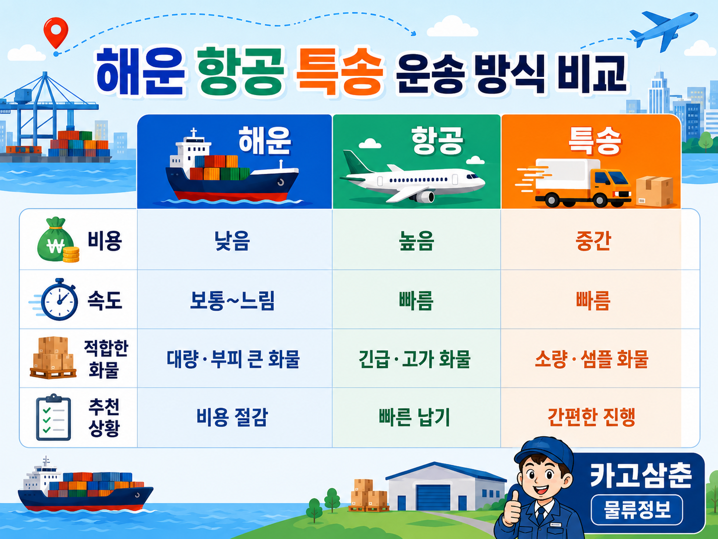 해운 항공 특송 운송 방식 비교