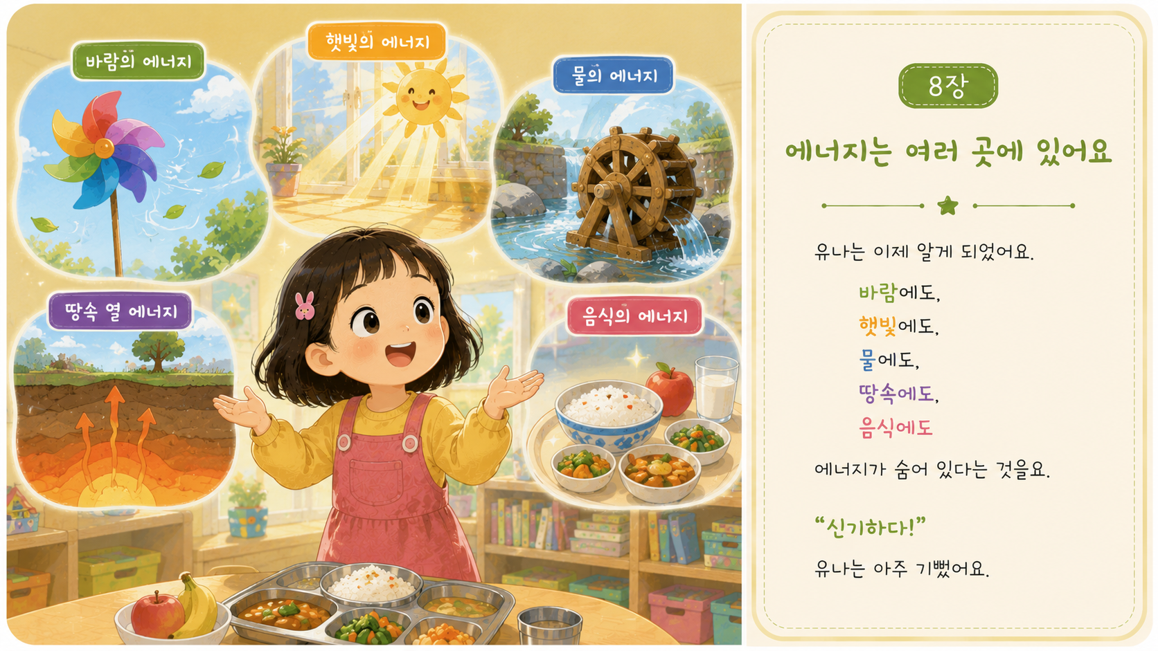 에너지는 여러 곳에 있어요 동화 장면
