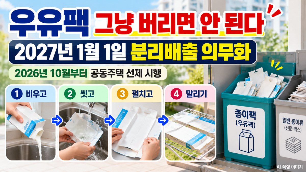 우유팩 종이팩 분리배출 의무화와 올바른 배출방법 안내 이미지