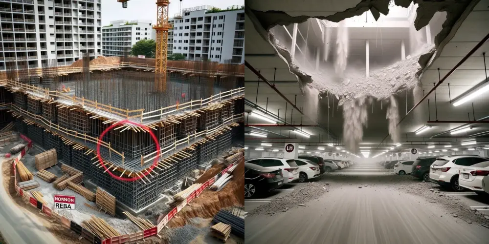 무량판 구조 지하주차장 붕괴사고 발생하여 조사결과 LH 공공아파트에서만 일부 철근이 누락되었다.