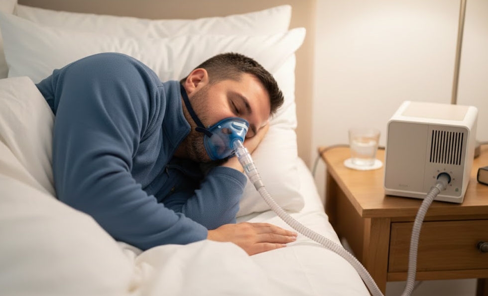 양압기를 사용하며 자고 있는 남성