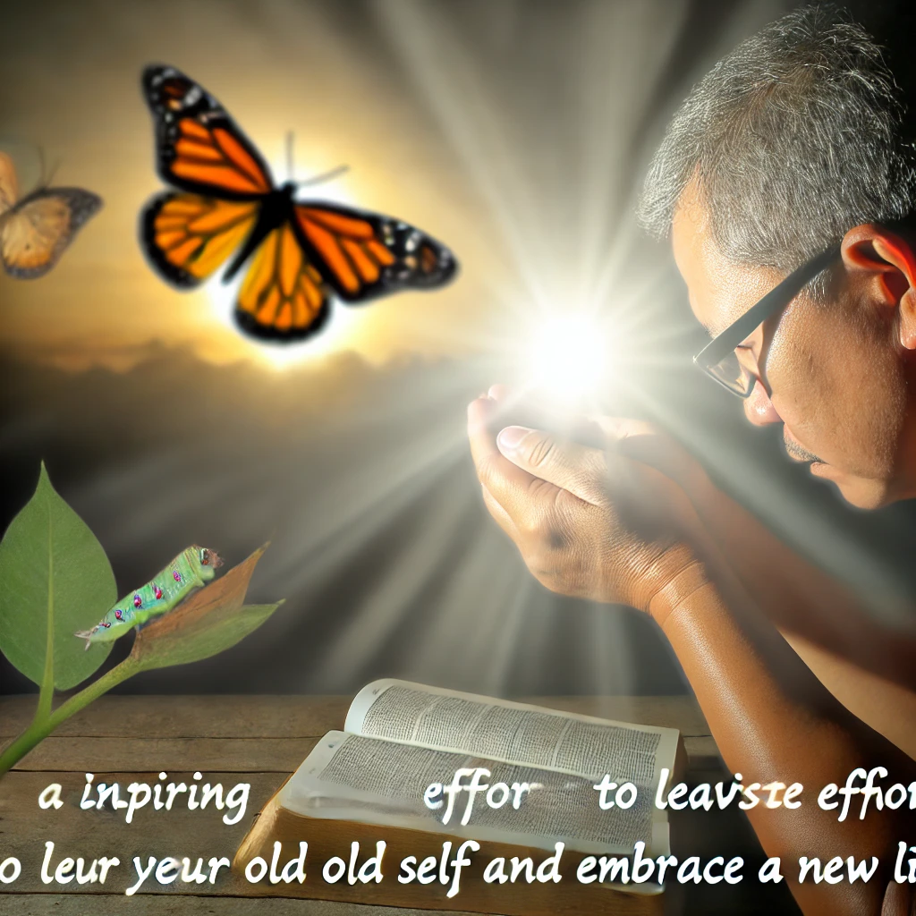 Here are the inspiring images depicting a person making a sincere effort to leave behind their old self and embrace a new life. The scenes highlight the commitment to live a new life in faith, symbolizing transformation and renewal.