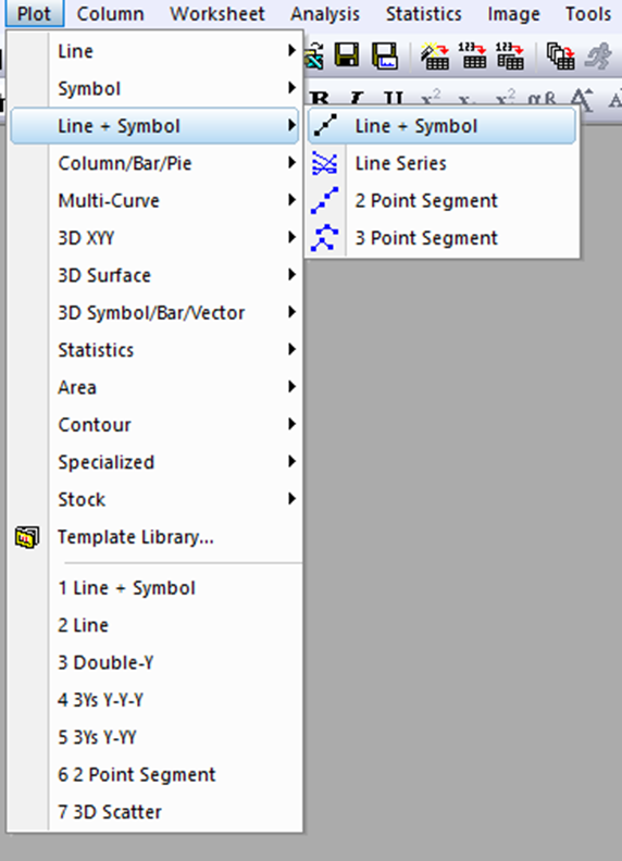 origin - data 입력 후 Plot 설정