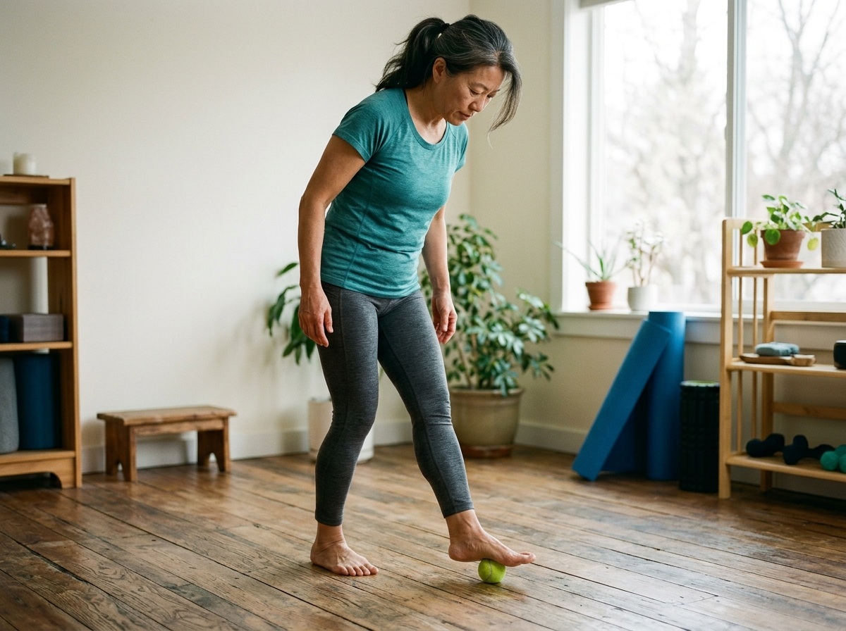 중년 족저근막염 예방 발바닥 아치 운동 실사 이미지